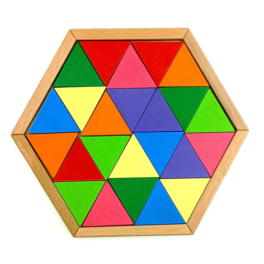 Ahşap 24 Parça Altıgen Tepsili üçgen Puzzle Oyunu